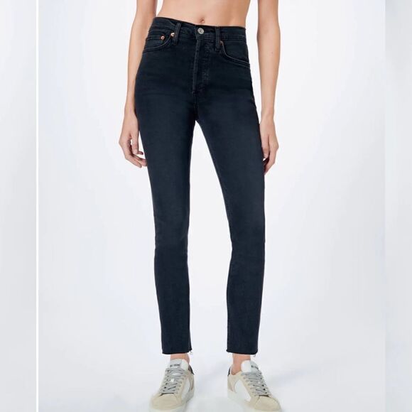 Re/Done Comfort Stretch High Rise Ankle Crop size 24 Black - Picture 1 of 15